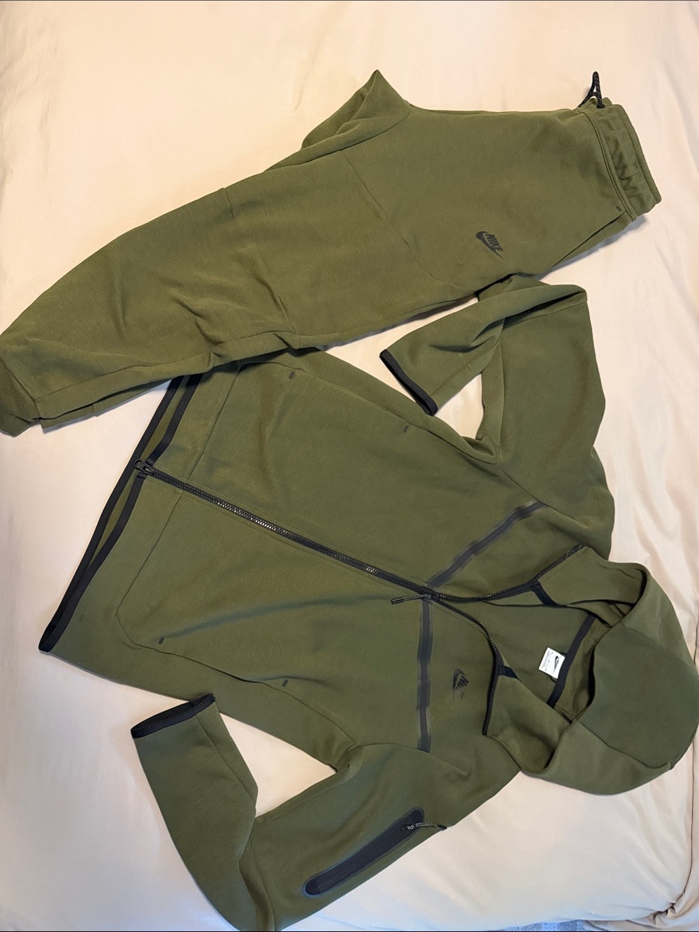 MENS MEDIUM TECH fleece windrunner Nike Olive Hooded FULL Zip Jacket Joggers Set